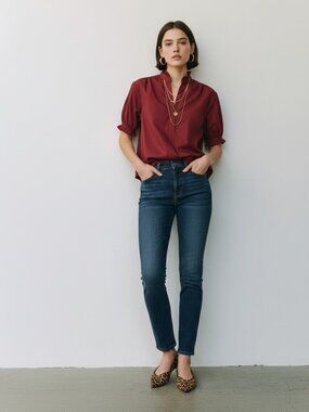 PINCH Burgundy Ruffle Collar Blouse Puff Sleeve Boutique NWT Sz S
